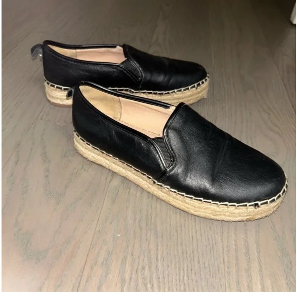 Sam Edelman Catherine Black leather Espadrille Platform Slip-On Shoes